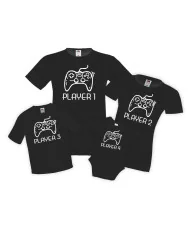 Семеени тениски за геймъри Joystick Player 1 Player 2 Player 3 геймърска тениска