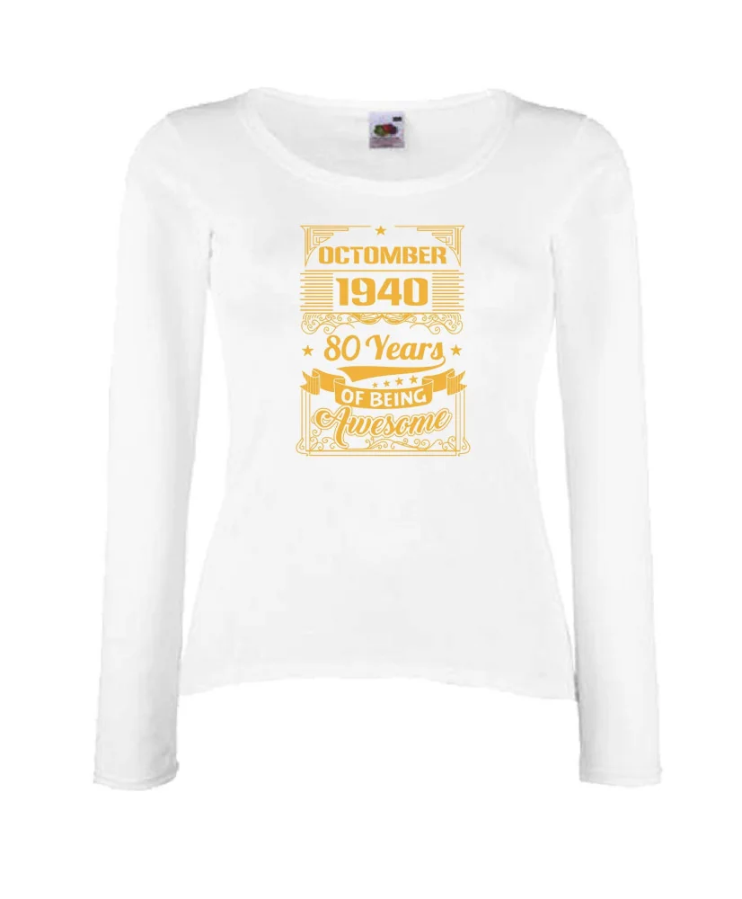 Дамска тениска OCTOMBER 1940 80 YEARS BEING AWESOME Дамска тениска OCTOMBER 1940 80 YEARS BEING AWESOME