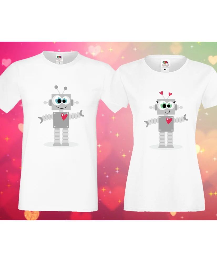 Комплект тениски за влюбени Роботи Robots love couple 1 Комплект тениски за влюбени Роботи Robots love couple 1