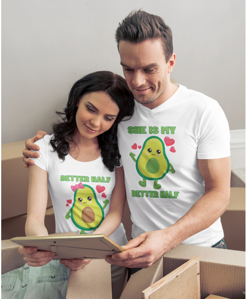 Комплект тениски за влюбени She e my better half Avocados love Авокадо Комплект тениски за влюбени She e my better half Avocados love Авокадо