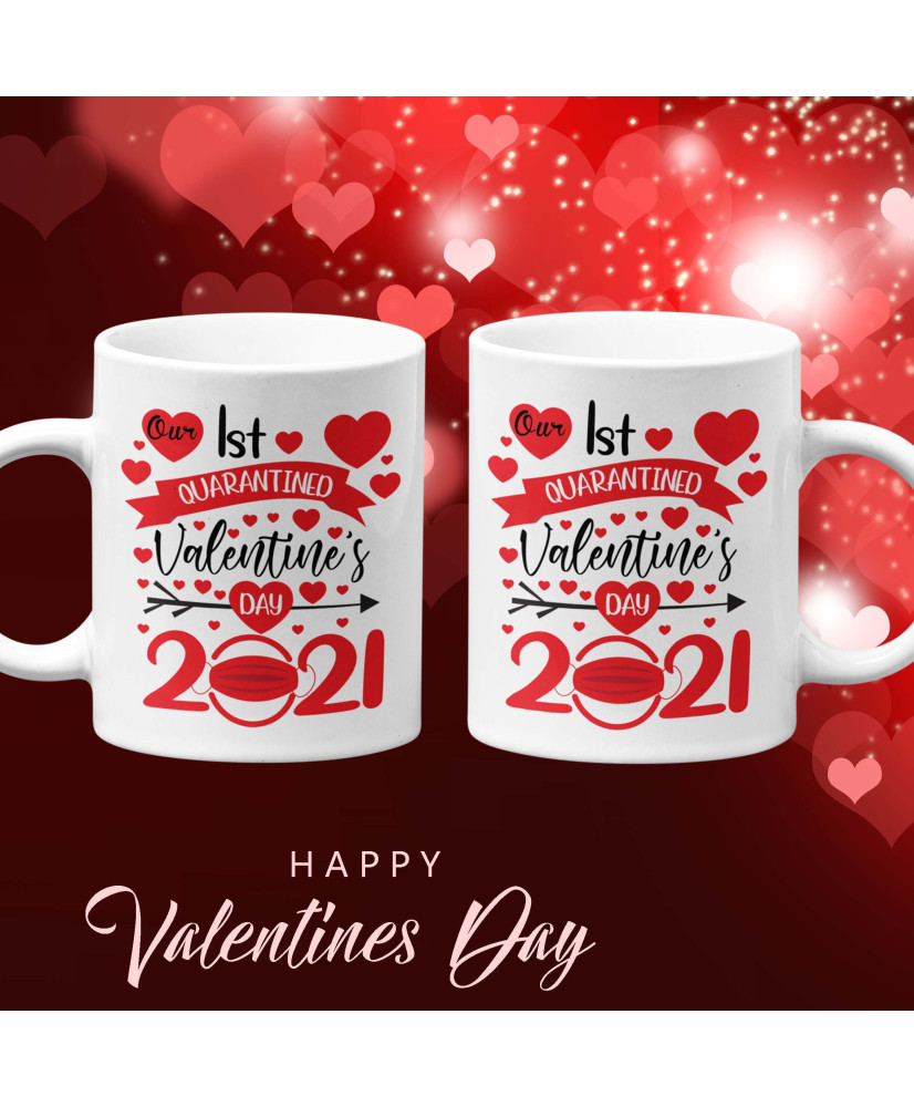 Комплект чаши за влюбени Our 1st Valentine in QuarantineСвети Валентин Комплект чаши за влюбени Our 1st Valentine in QuarantineСвети Валентин