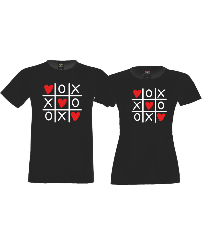 Tic Tac Toe Морски шах сърца Комплект тениски за влюбени Tic Tac Toe Морски шах сърца Комплект тениски за влюбени