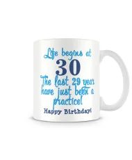 Чаша "Life begins at 30 Happy Birthday blue"
