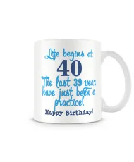 Чаша "Life begins at 40 Happy Birthday blue"