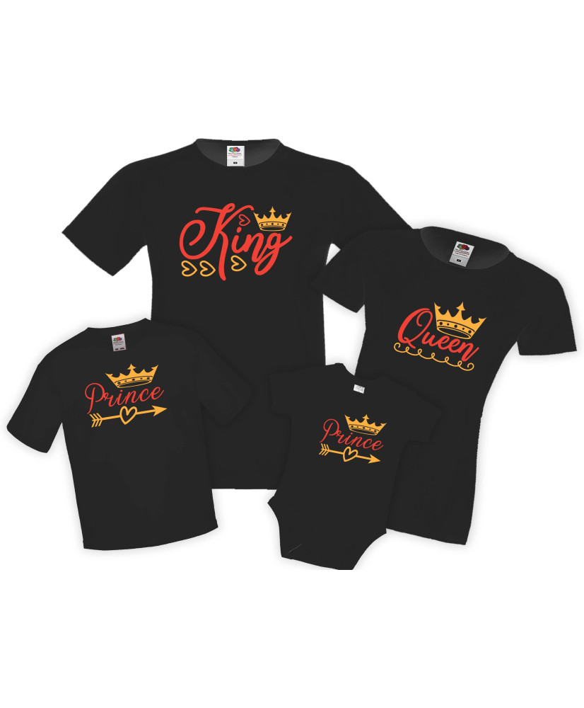 Семеен комплект тениски King Queen prince princess red and golden Mommy Daddy Brother Sister Baby