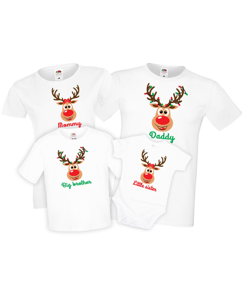 Персонализиран Коледен комплект тениски Коледна тенискаЕлени Mommy Daddy Sister Brother