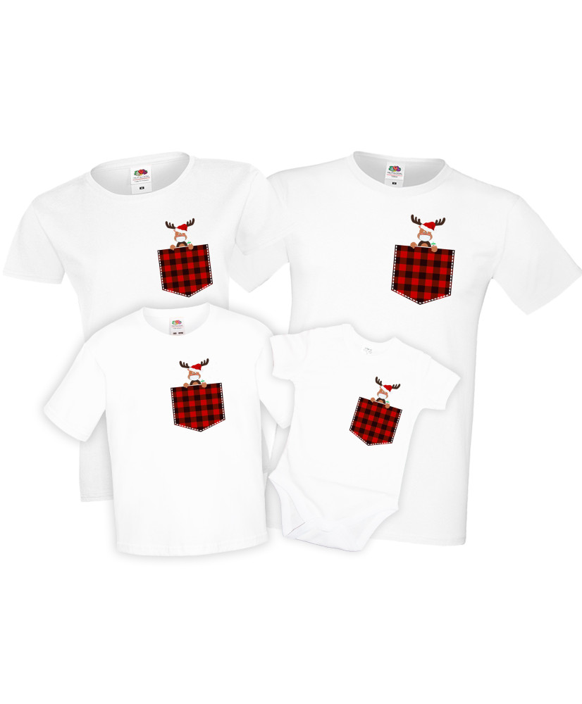Коледна тениска Комплект Коледни тениски Елен в джоб с маска Pocket Reindeer Коледна тениска Комплект Коледни тениски Елен в джоб с маска Pocket Reindeer