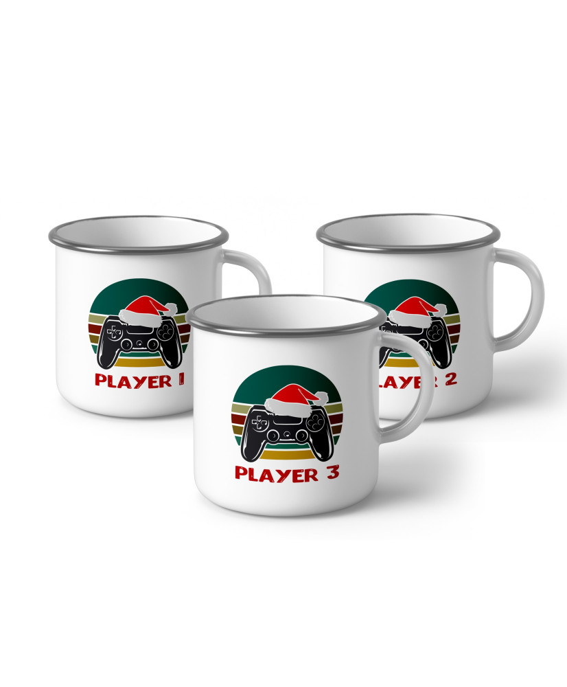 Персонализирано Емайлирано Коледно канче за Геймъри Player 1 Player 2 Персонализирано Емайлирано Коледно канче за Геймъри Player 1 Player 2
