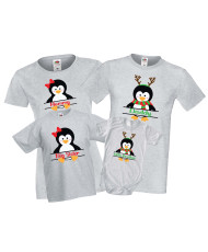 Персонализиран Семеен Коледен Комплект тениски Пингвини Mommy Daddy Sister Brother