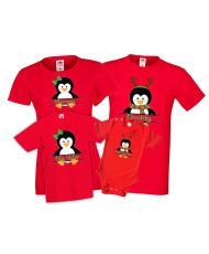 Персонализиран Семеен Коледен Комплект тениски Пингвини Mommy Daddy Sister Brother