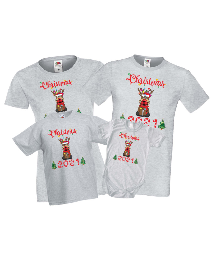 Коледен комплект Коледни тениски Маскиран елен Christmas 2021 Коледен комплект Коледни тениски Маскиран елен Christmas 2021