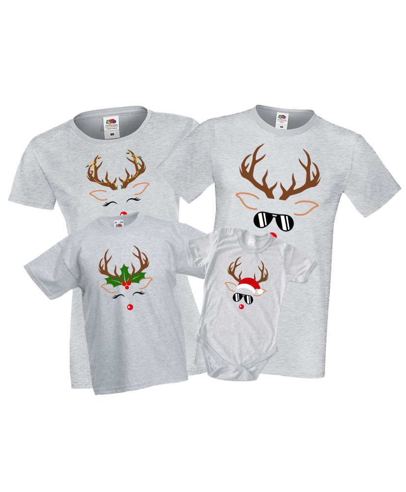 Коледни семейни тениски Коледен комплект тениски Елени Deer face