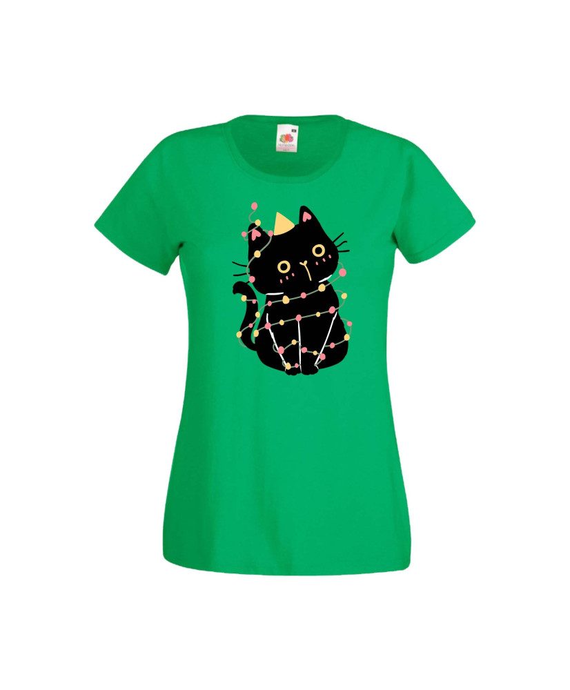 Дамска тениска Коледа Котка Коледно Дърво Black Cat Xmas Tree 1 Дамска тениска Коледа Котка Коледно Дърво Black Cat Xmas Tree 1