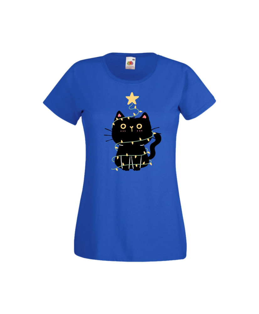 Дамска тениска Коледа Котка Коледно Дърво Black Cat Xmas Tree 2 Дамска тениска Коледа Котка Коледно Дърво Black Cat Xmas Tree 2