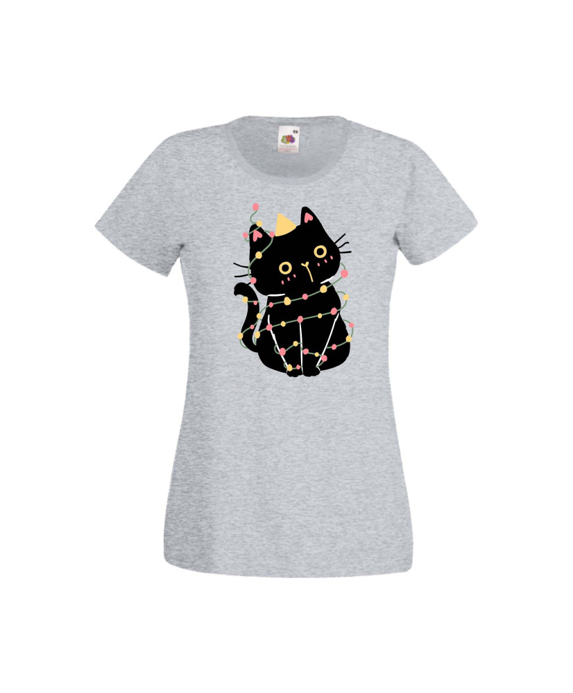 Дамска тениска Коледа Котка Коледно Дърво Black Cat Xmas Tree 1 Дамска тениска Коледа Котка Коледно Дърво Black Cat Xmas Tree 1