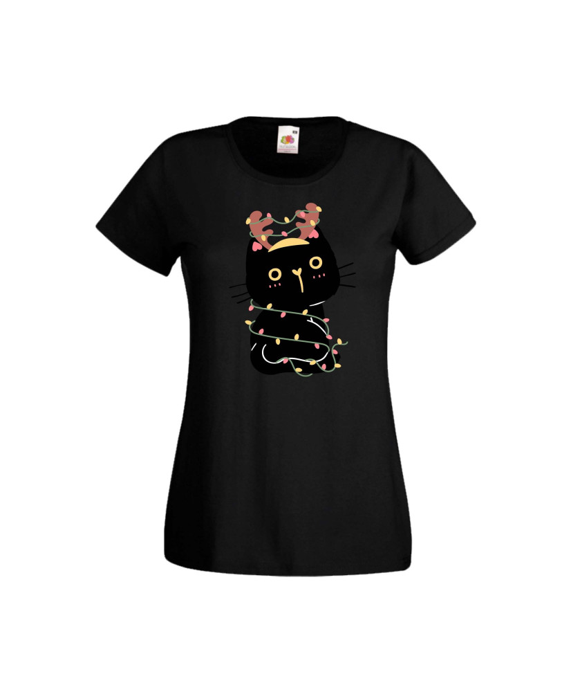 Дамска тениска Коледа Котка Коледно Дърво Black Cat Xmas Tree 3 Дамска тениска Коледа Котка Коледно Дърво Black Cat Xmas Tree 3