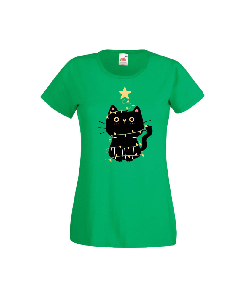 Дамска тениска Коледа Котка Коледно Дърво Black Cat Xmas Tree 2 Дамска тениска Коледа Котка Коледно Дърво Black Cat Xmas Tree 2