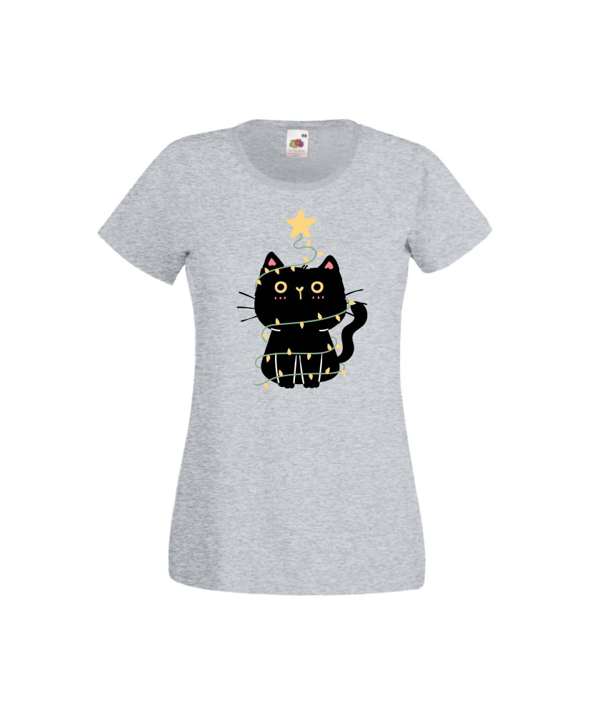 Дамска тениска Коледа Котка Коледно Дърво Black Cat Xmas Tree 2 Дамска тениска Коледа Котка Коледно Дърво Black Cat Xmas Tree 2