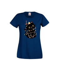 Дамска тениска Коледа Котка Коледно Дърво Black Cat Xmas Tree 1