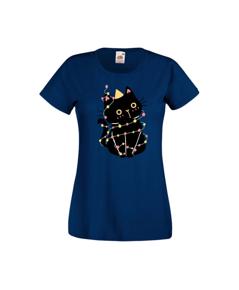 Дамска тениска Коледа Котка Коледно Дърво Black Cat Xmas Tree 1 Дамска тениска Коледа Котка Коледно Дърво Black Cat Xmas Tree 1