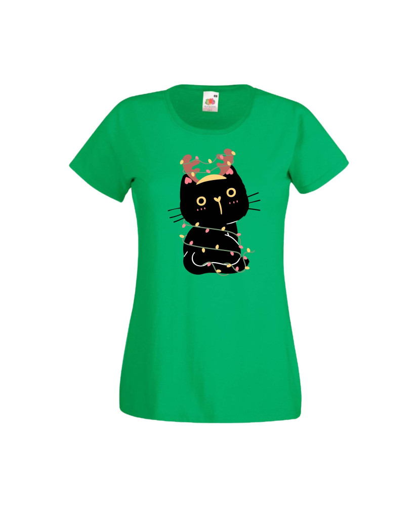 Дамска тениска Коледа Котка Коледно Дърво Black Cat Xmas Tree 3 Дамска тениска Коледа Котка Коледно Дърво Black Cat Xmas Tree 3
