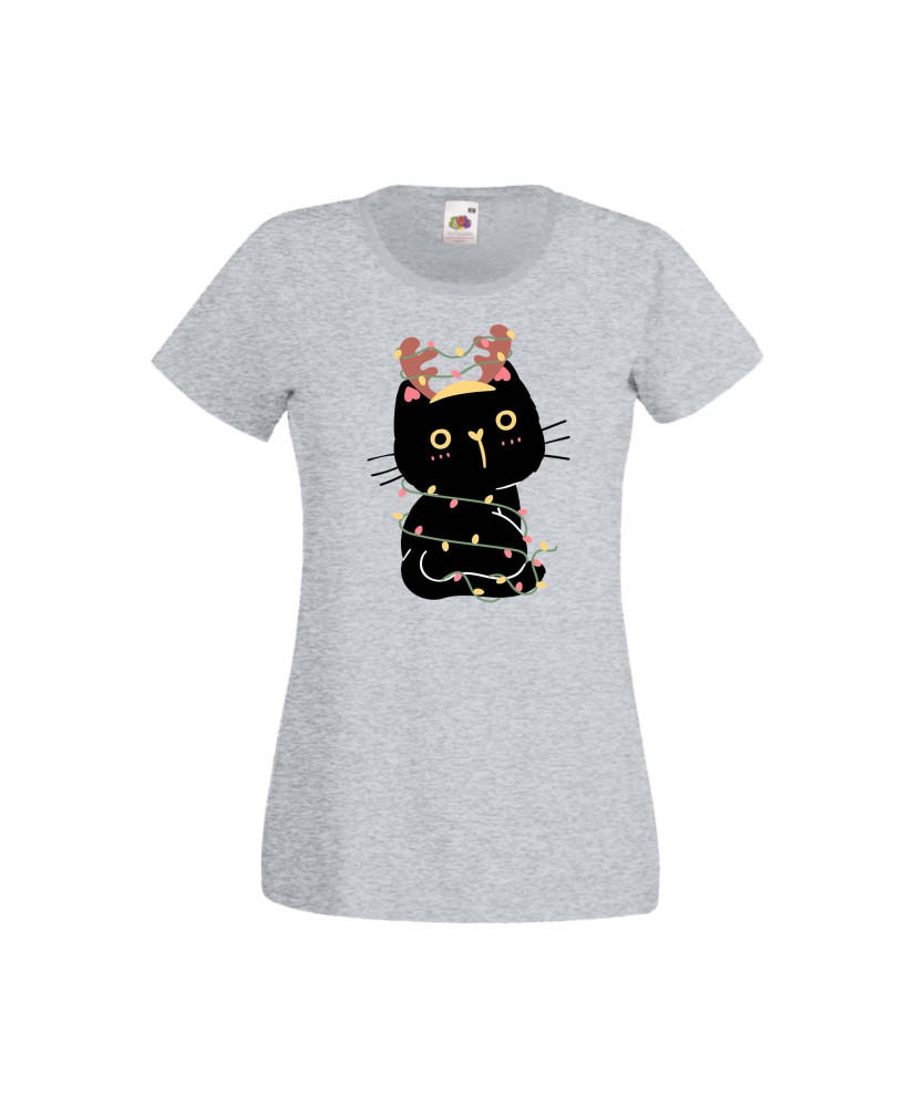 Дамска тениска Коледа Котка Коледно Дърво Black Cat Xmas Tree 3 Дамска тениска Коледа Котка Коледно Дърво Black Cat Xmas Tree 3