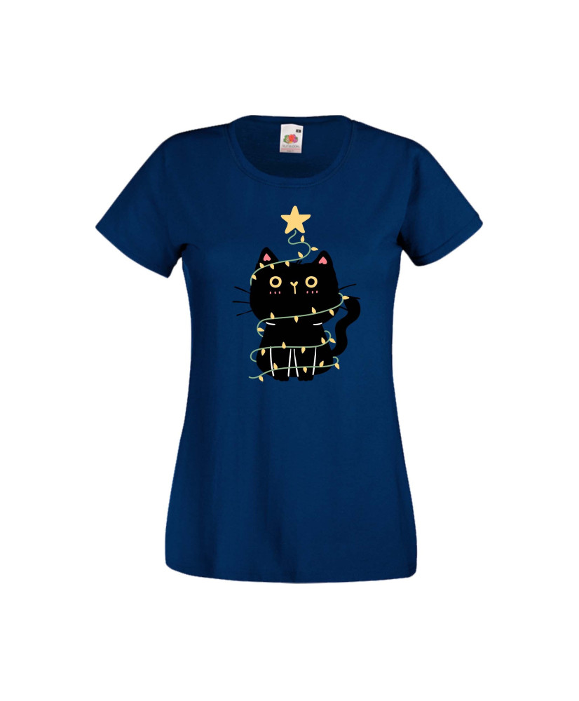 Дамска тениска Коледа Котка Коледно Дърво Black Cat Xmas Tree 2 Дамска тениска Коледа Котка Коледно Дърво Black Cat Xmas Tree 2