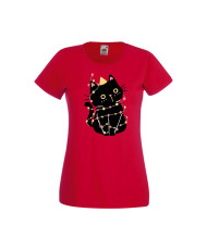 Дамска тениска Коледа Котка Коледно Дърво Black Cat Xmas Tree 1