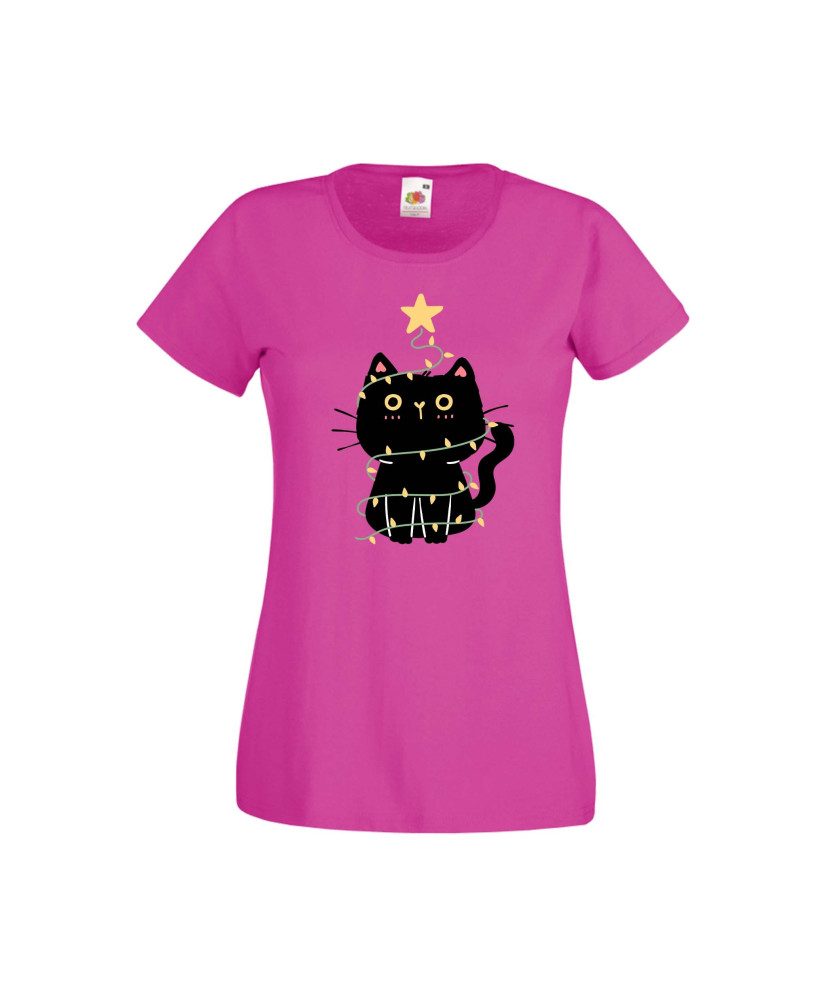 Дамска тениска Коледа Котка Коледно Дърво Black Cat Xmas Tree 2 Дамска тениска Коледа Котка Коледно Дърво Black Cat Xmas Tree 2