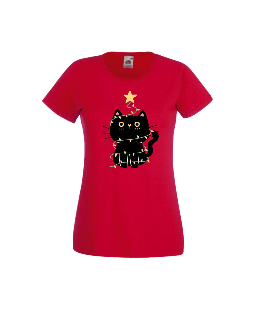 Дамска тениска Коледа Котка Коледно Дърво Black Cat Xmas Tree 2 Дамска тениска Коледа Котка Коледно Дърво Black Cat Xmas Tree 2