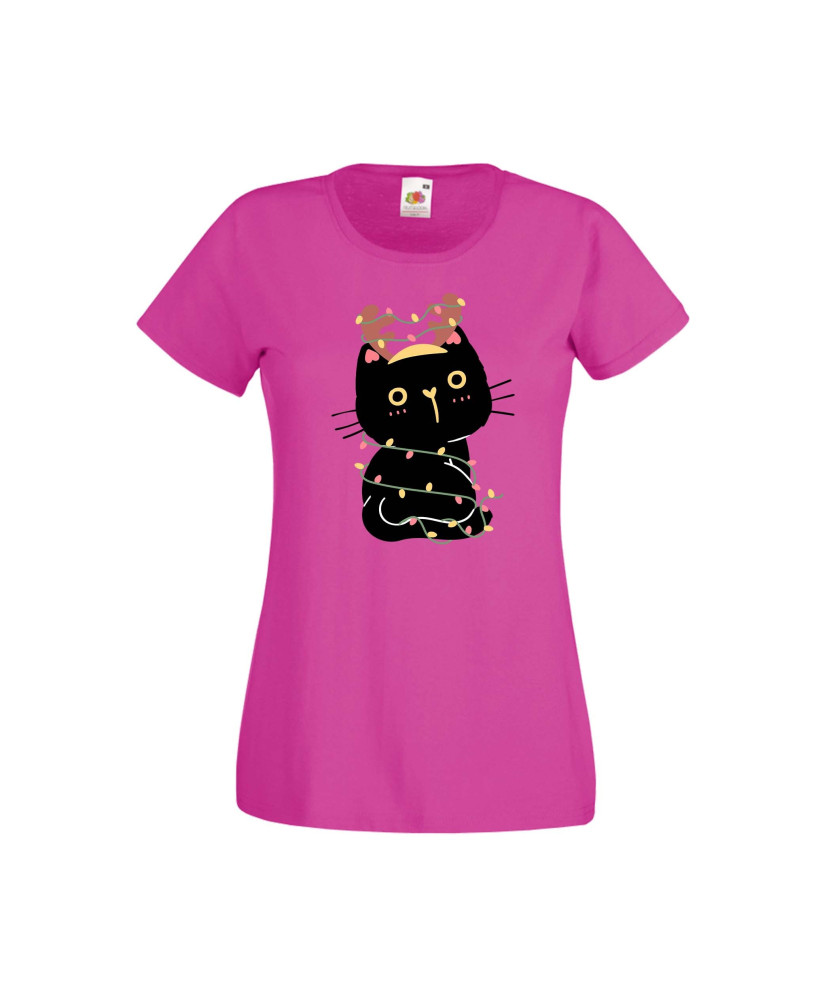 Дамска тениска Коледа Котка Коледно Дърво Black Cat Xmas Tree 3 Дамска тениска Коледа Котка Коледно Дърво Black Cat Xmas Tree 3