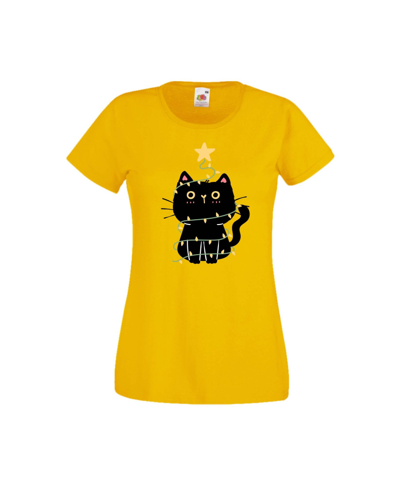 Дамска тениска Коледа Котка Коледно Дърво Black Cat Xmas Tree 2 Дамска тениска Коледа Котка Коледно Дърво Black Cat Xmas Tree 2
