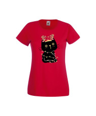 Дамска тениска Коледа Котка Коледно Дърво Black Cat Xmas Tree 3