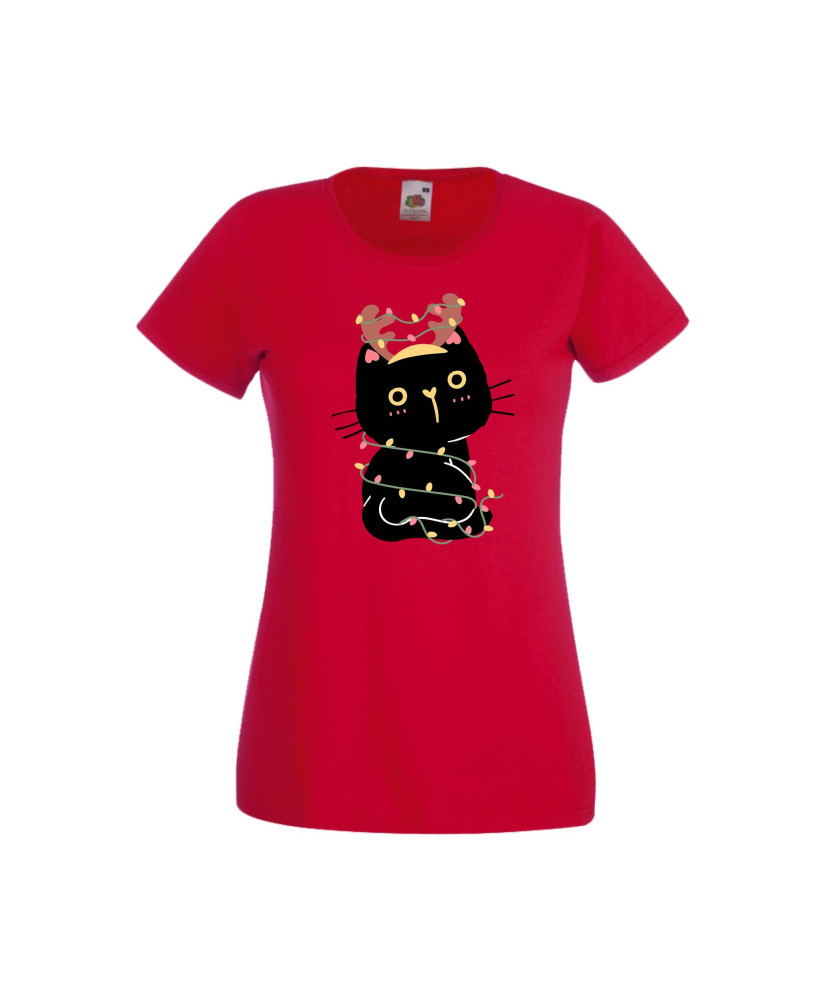 Дамска тениска Коледа Котка Коледно Дърво Black Cat Xmas Tree 3 Дамска тениска Коледа Котка Коледно Дърво Black Cat Xmas Tree 3