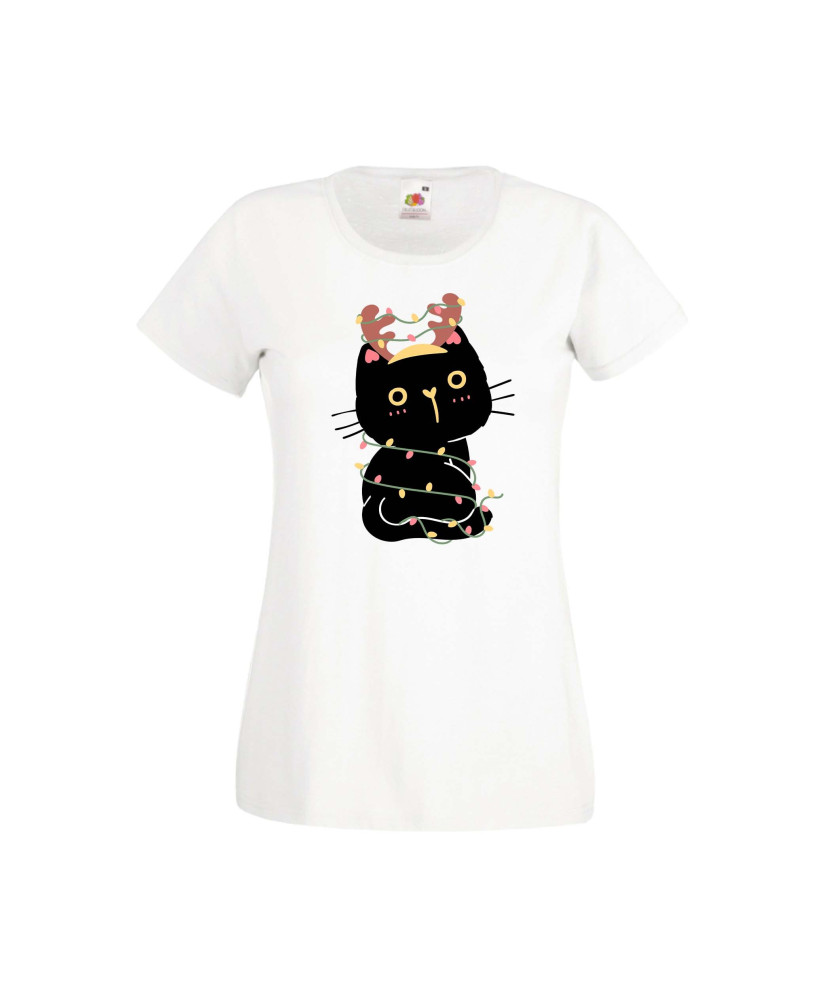 Дамска тениска Коледа Котка Коледно Дърво Black Cat Xmas Tree 3 Дамска тениска Коледа Котка Коледно Дърво Black Cat Xmas Tree 3