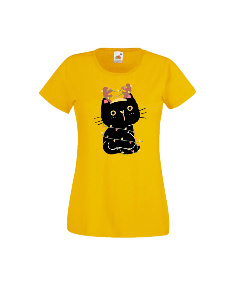 Дамска тениска Коледа Котка Коледно Дърво Black Cat Xmas Tree 3 Дамска тениска Коледа Котка Коледно Дърво Black Cat Xmas Tree 3