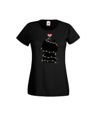Дамска тениска Коледа Котка Коледно Дърво Black Cat Xmas Tree 4