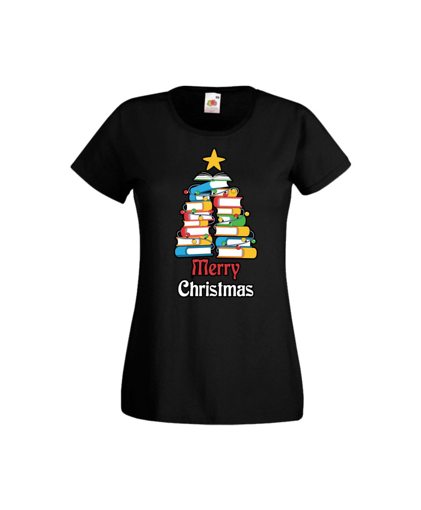 Дамска тениска Коледа Елха от книги Весела Коледа Books Xmas Tree Дамска тениска Коледа Елха от книги Весела Коледа Books Xmas Tree
