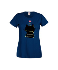 Дамска тениска Коледа Котка Коледно Дърво Black Cat Xmas Tree 4