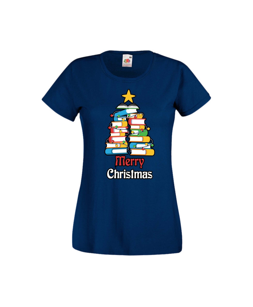 Дамска тениска Коледа Елха от книги Весела Коледа Books Xmas Tree Дамска тениска Коледа Елха от книги Весела Коледа Books Xmas Tree