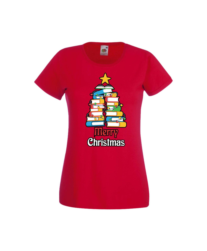 Дамска тениска Коледа Елха от книги Весела Коледа Books Xmas Tree Дамска тениска Коледа Елха от книги Весела Коледа Books Xmas Tree