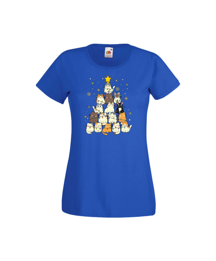 Дамска тениска Коледа Елха от котки Cats Xmas Tree 1 Дамска тениска Коледа Елха от котки Cats Xmas Tree 1