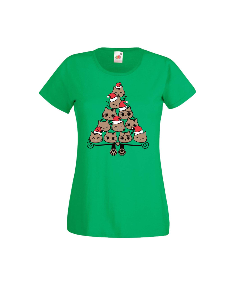 Дамска тениска Коледа Елха от котки Cats Xmas Tree 2 Дамска тениска Коледа Елха от котки Cats Xmas Tree 2