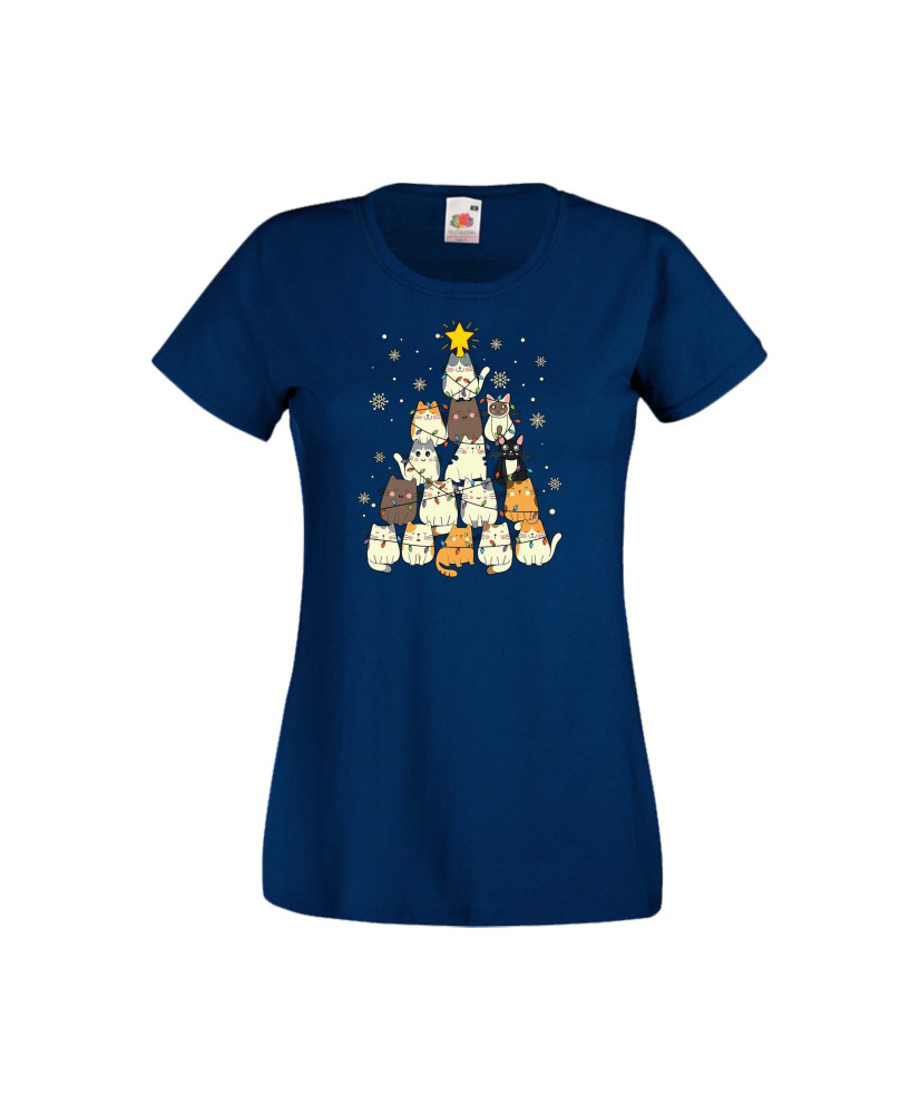 Дамска тениска Коледа Елха от котки Cats Xmas Tree 1 Дамска тениска Коледа Елха от котки Cats Xmas Tree 1