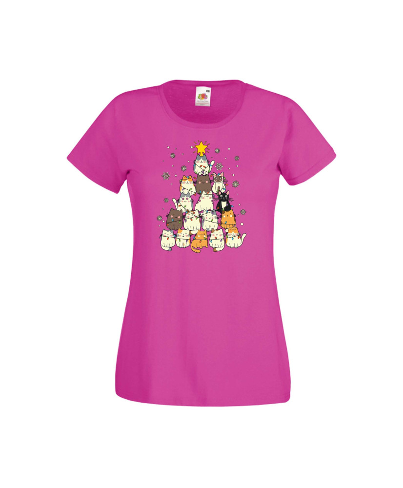 Дамска тениска Коледа Елха от котки Cats Xmas Tree 1 Дамска тениска Коледа Елха от котки Cats Xmas Tree 1