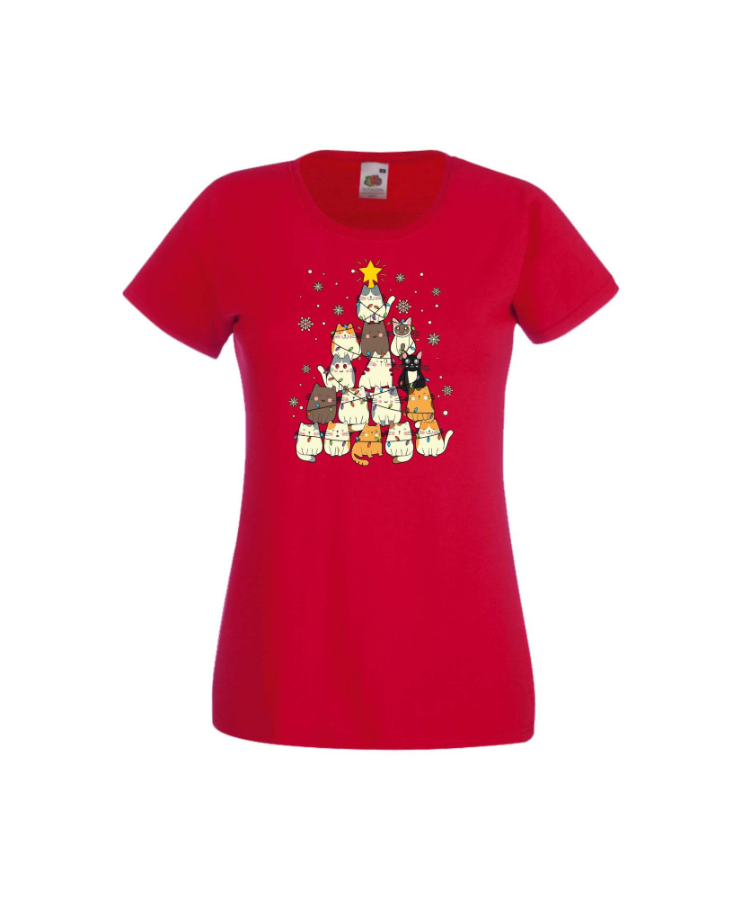 Дамска тениска Коледа Елха от котки Cats Xmas Tree 1 Дамска тениска Коледа Елха от котки Cats Xmas Tree 1