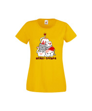 Дамска тениска Коледа Елха от котки Cats Xmas Tree 3