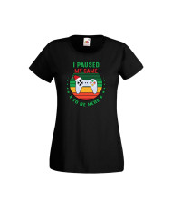 Дамска тениска Коледа I Paused My Game To Be Here Santa's Hat Gamepad