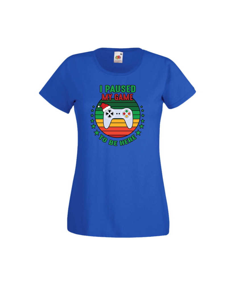 Дамска тениска Коледа I Paused My Game To Be Here Santa's Hat Gamepad
