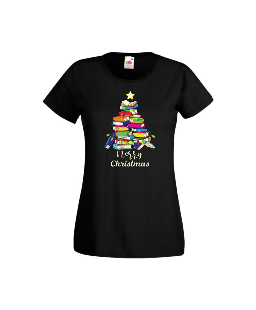 Дамска тениска Коледа Елха от книги Весела Коледа Books Xmas Tree 2 Дамска тениска Коледа Елха от книги Весела Коледа Books Xmas Tree 2
